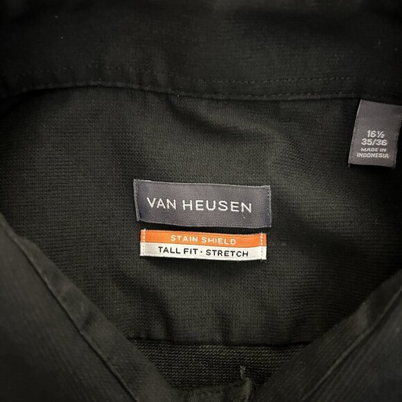 Van Heusen Mens Tall Fit Button Up Shirt Size 16.5 (35/36) Black Long Sleeve EUC - Picture 7 of 10
